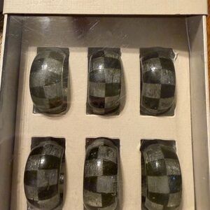 Tahari Black and Gray Checkered Napkin Rings - Set of 6